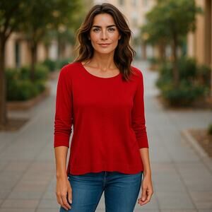 Lauren Ralph Lauren Red Cotton Blouse XL Back Bow Detail Classic Fit Top